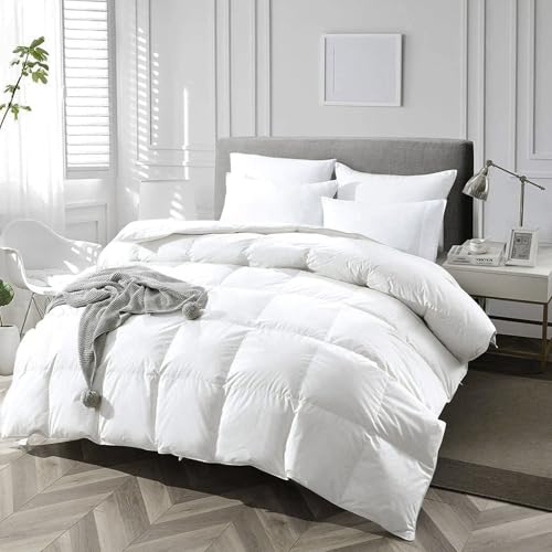 APSMILE King Size Luxury 100% Organic Cotton All Season Down Feather Fibers Comforter High Fill Power Medium Warmth Duvet Insert, (106x90, Ivory White)