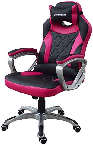 MotoRacer Gaming Chair PRO Edition | The Best Ergonomic Racing Chair For Video Games | Racing Style Gamer Chair | Padded Armrest | Maximum Comfort | Adjustable Height | PU Leather | 5 Colors (Pink)
