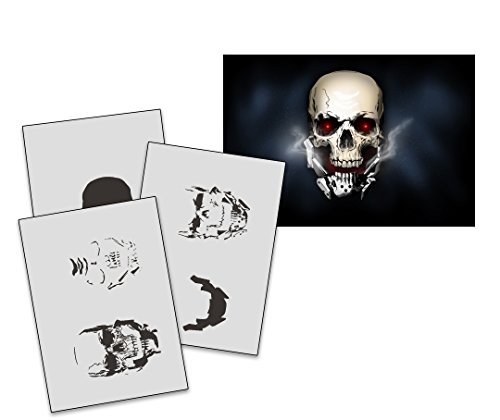 UMR-Design AS-235 Metal Skull Airbrushstencil Step by Step Size L