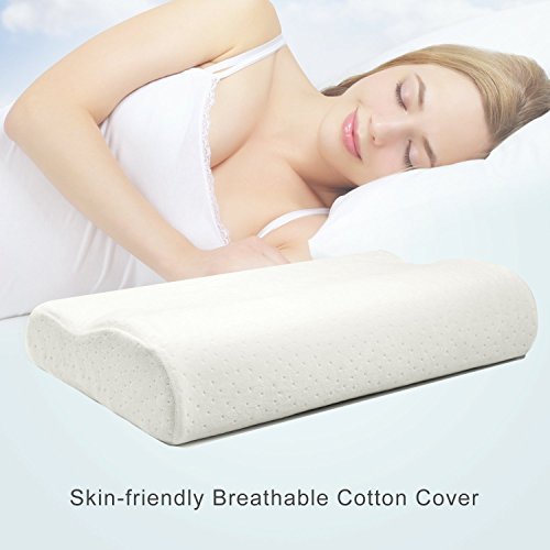 ZQ Memory Foam Therapeutic Design Cervical Bed Pillow Contour Pillow for Back and Side Sleepers (Standard)(Whi
