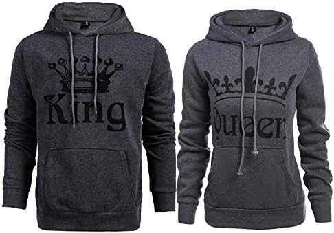 Bangerdei Matching Couple King and Queen His and Her Hooded Sweatshirt Pullover Hoodies