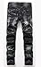 Aiyino Men's Ripped Slim Straight Fit Biker Jeans With Zipper Deco,US 32,Black