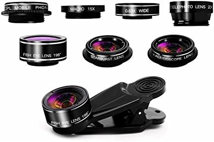 JAYLINNA Universal Cell Phone Camera Lens Kits,7 in 1 Lens 2x Telephoto Lens+198¡ã Fisheye lens + 0.63 Super Wide Angle Lens +CPL Lens+ 15x Macro Lens + Starbust Lens+Kaleidoscope Lens