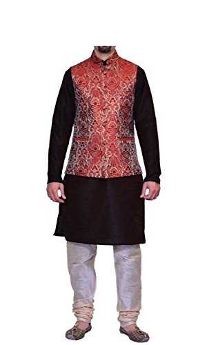 inyour men's silk maroon gold waiscoat,brown kurta,gold pajama set_inyour-tr3135wcp