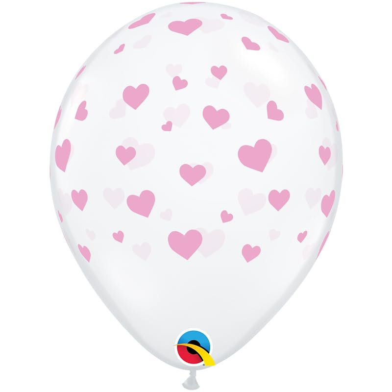 Qualatex 18100 Random Hearts (Lt Pink) Diamond Clear 11"/ 11-inch Round Latex Party Balloons (Pack of 25)