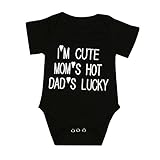 Newborn Boys Girls Outfits,Buedvo I'm Cute Mom's Hot Dad's Lucky Print Romper Jumpsuit (0-3Months, Black)