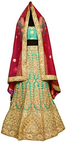 Designer Machine Embroidry Silk Green Shaded Partywear Lehenga Choli