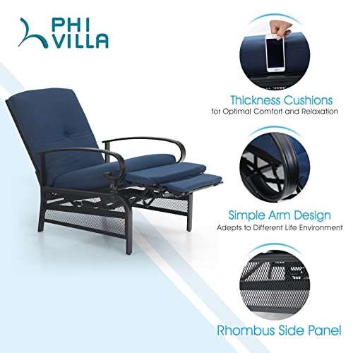 PHI VILLA Adjustable Patio Recliner Chair Metal Outdoor Lounge Chair