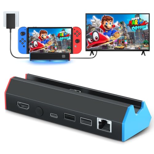 LBOYLOVE® TV Dock Station for Nintendo Switch/Switch OLED – 4K HDMI, 1000Mbps Gigabit Ethernet, Portable Replacement Dock Base Stand (NO Cable Included)
