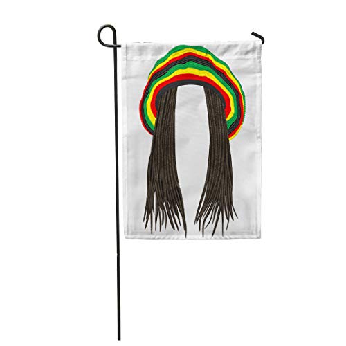 Semtomn 28"x 40" Garden Flag Wig Jamaican Rasta Hat Hair Dreadlocks Reggae Funny Avatar Rastafarian Home Outdoor Decor Double Sided Waterproof Yard Flags Banner for Party