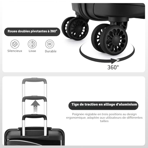 Kono Medium Suitcase 65 cm Rigid Polypropylene Travel Suitcase with 4 Wheels and TSA Lock, Black