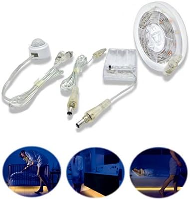 Motion Activated Bed Light Strip, BT 1.5M Battery Operated USB Flexible LED Night Light with Smart Sensor and Automatic Shut Off Timer -- Warm Soft Glow