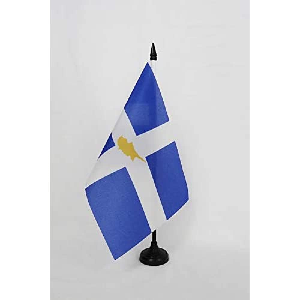 AZ FLAG Greek Cypriots Table Flag 5'' x 8'' - Cypriot Greek Office Decoration 100% Polyester 21 x 14 cm - Mini Desk Flag with Pole and Black Plastic Base