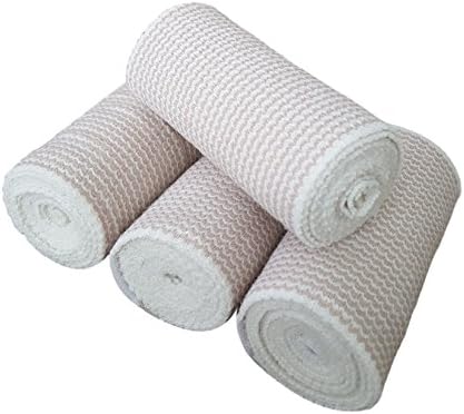 HGP Cotton Elastic Bandage 4 Pack with Hook &amp; Loop Closure on Both Ends. 4 Inch Wide X 15 Feet (stretched) Latex Free. Perfect Compression Wrap for Bandaging Knee, Leg, Ankle or Body.