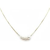 B.PHNE Pearl Necklace for Women Trendy,14K Gold Plated Pearl Pendant Necklace，Adjustable Gold-Tone Chain, Elegant Jewelry for Wedding Birthday Gift