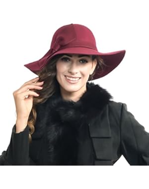 Fanny Lady's Wool Floppy Wide Brim Winter Felt Hat with Bow Sz-z0011