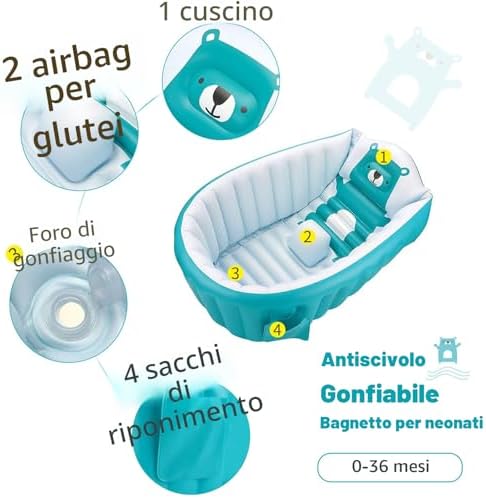 Vasca da bagno per bambini 0-36 mesi, Gonfiabile Pieghevole Antiscivolo Morbido Vasca Da Bagno per Bambini Neonati, Navicella Portatile Bagnetto Pieghevole Bambino - Blu