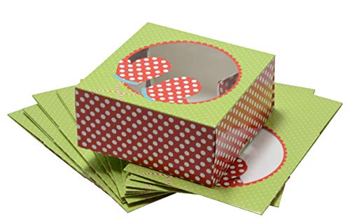 Christmas Cookie Gift Boxes with Window, 6 Inch, Red and Green for Gift Giving On Holiday, Wedding, Anniversary and Birthday Favors (Set of 12)