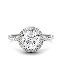 Anillo de compromiso de oro blanco de 14 quilates Moissanite de Charles & Colvard de 0.295 in con halo redondo, 1,82 quilates
