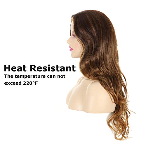 CanLux Body Wave Wig for Women Highlight Synthetic Wig 26 inch Long Curly Full Wig Ombre Brown Wavy Wig Heat Resistant Fiber with Wig Cap