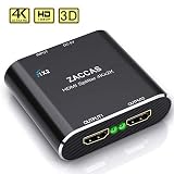 HDMI Splitter 1 in 2 Out -ZACCAS Aluminum 4k HDMI Splitter 2 x 1/1 x 2 for Dual Duplicate Monitors Support 3D 4K@30HZ Full HD 1080P for Xbox PS4 Blu-Ray Player HDTV