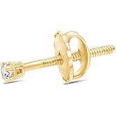 Affy Natural Diamond Mini Stud Screw Back Earring in 14k Solid Gold | Cartilage Diamond Stud Earrings | Single or Pair | Very Small 1.7MM, Gift's For Women