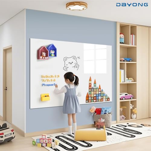DAYONG Magnetic Whiteboard Paper, Self-Adhesive Dry Erase Whiteboard Sticker, Wallpaper Sticker, with Magnets Marker Eraser, Adhesive White Board for Home Office School Wall College. (90 * 120CM)