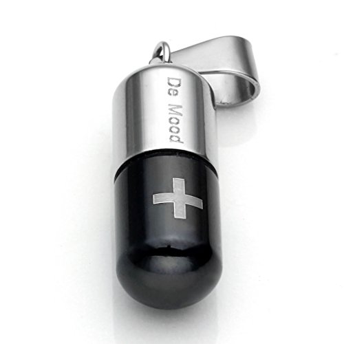 Zysta Silvery Black Stainless Steel Cross Pill Storage Container Pendant Necklace with Curb Cable Link Chain 18" - 26"