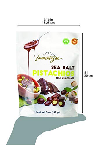 Lamontagne Milk Chocolate & Sea Salt Pistachios, pack of 3 bags - Gluten-free, Peanut-free and Palm Oil-Free Snack