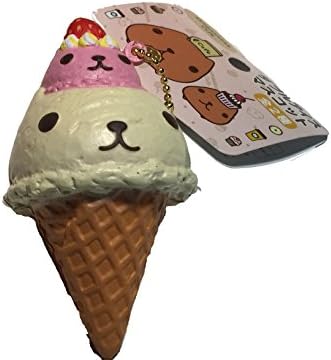 Authentic Nic Kapibarasan Cafe Series Double Scoop Ice Cream Cone Squishy Vanilla and Strawberry
