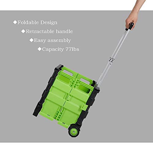Dporticus Folding Two-Wheeled Trolley Hand Cart Plastic Hefty Heavy Carry Shopping Picnic Travel Office (Large, Green)