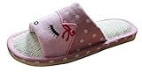 Bronze Times(TM) Unisex Premium Cartoon Cat Polka Dots Flax House Slipper (pink L)