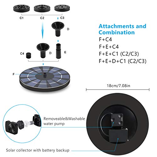 FEELLE Solar Fountain with Battery Backup, 2.5W Free Standing Solar Bird Bath Fountain Water Pump for Birdbath, Pond, Pool, Garden FEELLE Solar Fountain with Battery Backup, 2.5W Free Standing Solar Bird Bath Fountain Water Pump for Birdbath, Pond, Pool, Garden