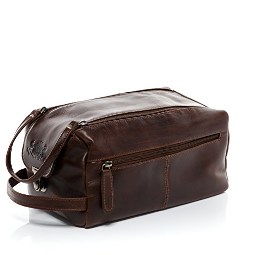 SID & VAIN large wash bag - unisex Travel Overnight Wash Gym Shaving Bag For Men's Or Ladies  BRISTOL | toiletry bag women and men brown-cognac leather | PREMIUM-QUALITY