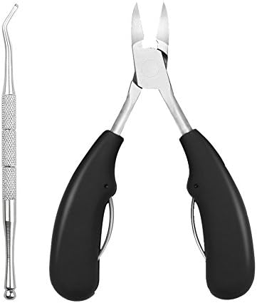 KEZAY Ingrown Toenail Clippers Kit for Thick Toenails with Cuticle Pusher Tools,Stainless Steel Cuticle Remover and Cutter-Durable Manicure and Pedicure Tool for Men or Seniors Black