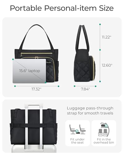 bagsmart Laptop Tote Bag for Women, 15.6 inch Teacher Work Bag Nurse Bag, Computer Briefcase, Quilted with Insulated Pocket for Nurse, Office, School, College