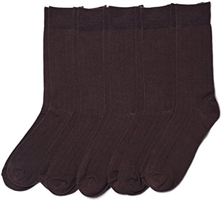 Basic/Outfitters Mens 5 Pack Basic Dress Crew Socks (Ribbed Dark Brown)