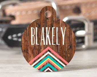Pet ID Tag Tribal Dog Tag for Dogs, Faux Wood Dog Tag, Wood, Tribal Cat Tag, Boho Dog Tag, Boho Cat Tag, Custom, Custom Dog Tag