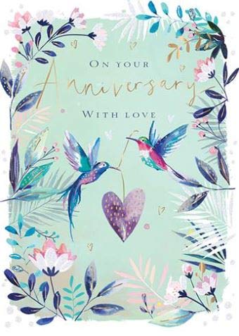 Ling Design Artistic Anniversary Card From Beautiful Hummingbirds Carrying a Heart - Pretty Foil and Flitter Finish - Greeting Card For Both of You (LD-IA292)