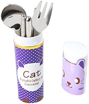 Holrea Portable Flatware Set Cartoon Stainless Steel Fork Spoon Chopsticks Travel Cutlery Set with Carrying Case Travel Utensils Set for Home Work Outdoor Camping Lunch Box Random Style