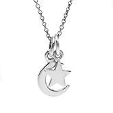 Sterling Silver Tiny Crescent Moon and Star Charm Necklace, 18"