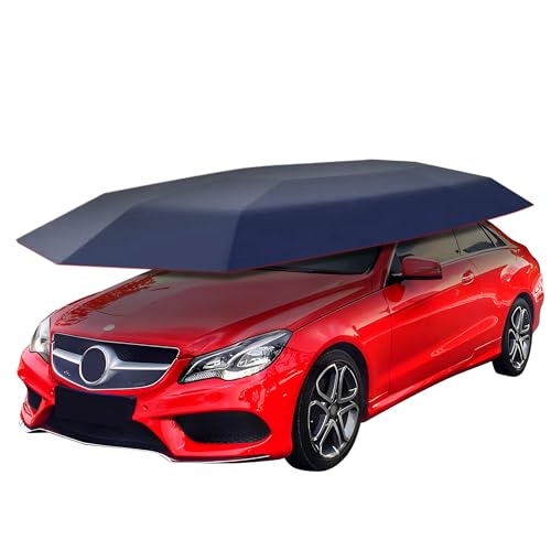 SELFIE CAT Car Awning Tent 4.2x2.2m, Navy Blue, Cover Outdoor Premium Anti-UV Sunshade & Portable Carport with Anti-Theft Rope, 210D Oxford Foldable Exterior Sun Shades For for Sedans & Compact SUVs