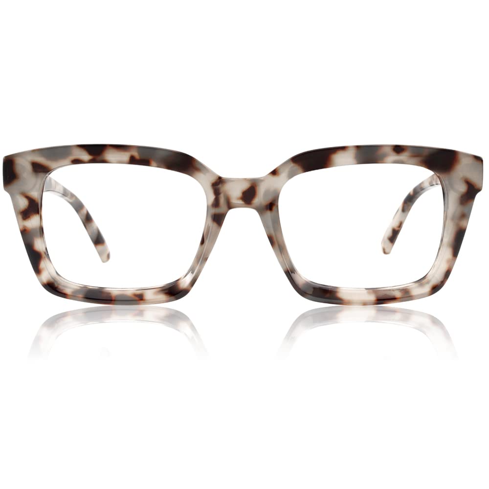 JiSoo Reading Glasses 3.5 Blue Light Blocking，Oversized Reading Glasses 3.5 Women/Men with Spring Hinge, Tortoise Grey