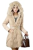 Pink Wind Women's Luxury Winter Long Down Coat Fur Outerwear Jacket(Beige,XL)
