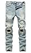 Qazel Vorrlon Men's Light Blue Ripped Skinny Distressed Destroyed Slim Jeans Pants with Holes