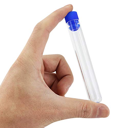 UPlama 50 Pack Clear Plastic Test Tubes with Blue Caps,16x100mm Test Tube Holder Set with Caps and 1 Pack Orange Plastic Test Tube Rack for Science Experiment Party Decoration Birthday Party