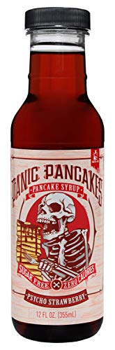 Panic Pancakes Psycho Strawberry Syrup by Sinister Labs - Sugar free, zero calorie syrup with great berry flavor for healthy pancakes, waffles or dessert - gluten free - 12 oz bottles (6-pack)