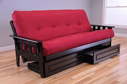 Wooden Futon Storage Drawers Mission Style Espresso Java Dark Brown Wood Frame with Full Size Mattress