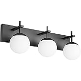 Ralbay Matte Black Bathroom Vanity Light - 3-Light Mid Century Modern Black Bathroom Lights Fixtures with Milky Glass Globe
