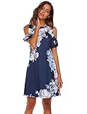 Baguet Women Summer Cold Shoulder Short Sleeve Floral Print Stretchy Shift Dress